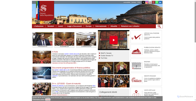 Security scan screenshot of https://www.senato.it/home