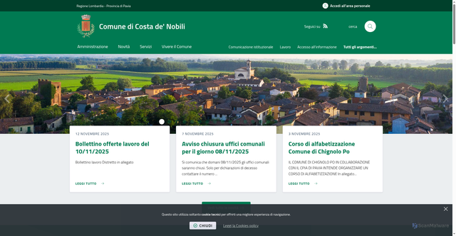 Security scan screenshot of https://www.comune.costadenobili.pv.it/it-it/home