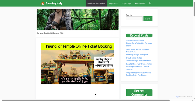 Security scan screenshot of https://bookinghelp.in/thirunallar-temple-online-ticket-booking/