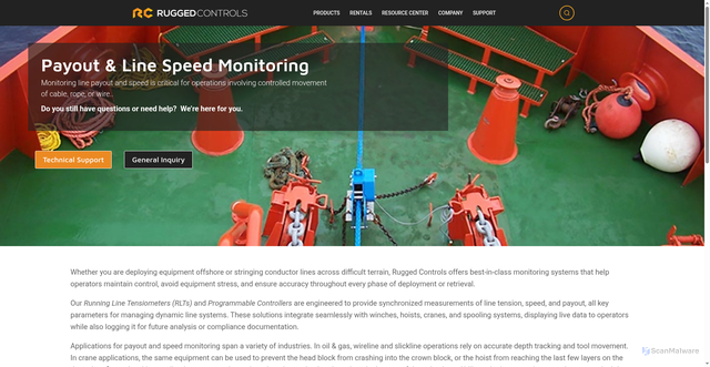 Security scan screenshot of https://rugged-controls.com/resource-center/applications/line-speed/