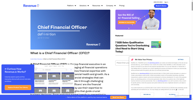 Security scan screenshot of https://www.revenue.io/inside-sales-glossary/what-is-a-chief-financial-officer-cfo