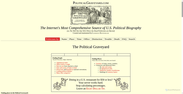 Security scan screenshot of https://politicalgraveyard.com