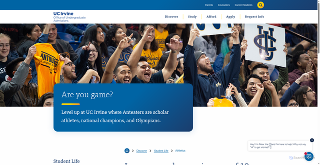 Security scan screenshot of https://admissions.uci.edu/discover/student-life/athletics.php