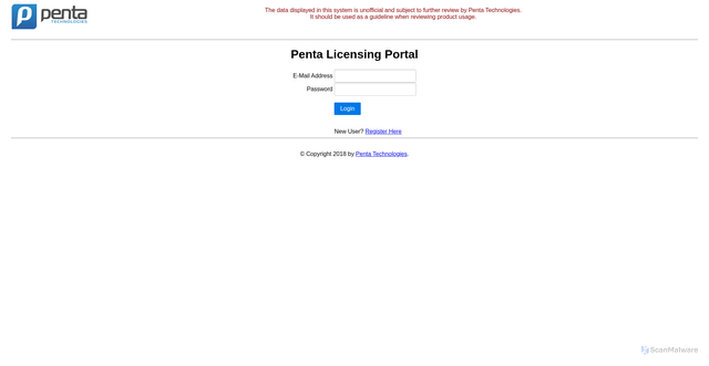 Security scan screenshot of https://licensing.penta.com