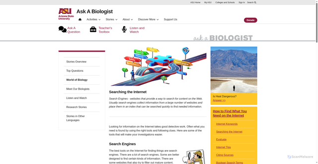 Security scan screenshot of https://askabiologist.asu.edu/internet-search