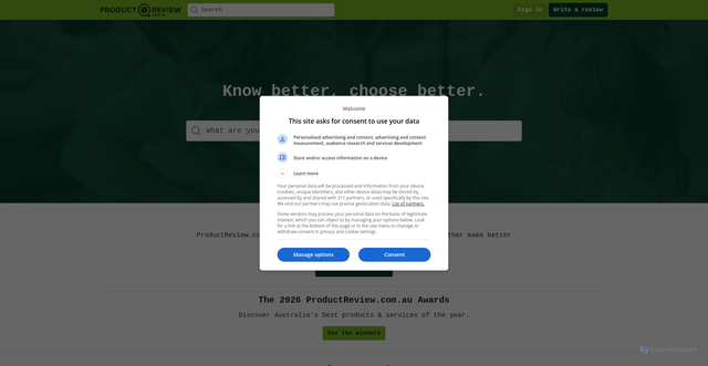 Security scan screenshot of https://productreview.com.au