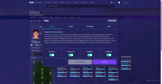 Security scan screenshot of https://www.fifacm.com/player/78784/mateo-chavez
