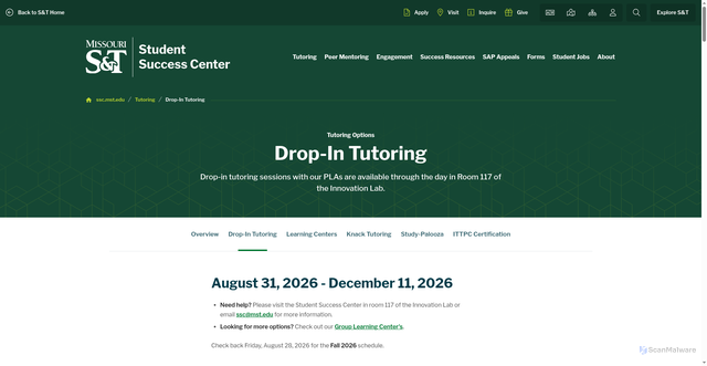 Security scan screenshot of https://ssc.mst.edu/tutoring/drop-intutoring/