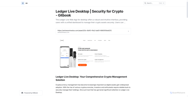Security scan screenshot of https://ledgrlivedessktop.gitbook.io/us/