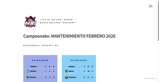 Security scan screenshot of http://beisbolmenorenaragua.com/ligaMBI/juvenil_AA/resultados.html