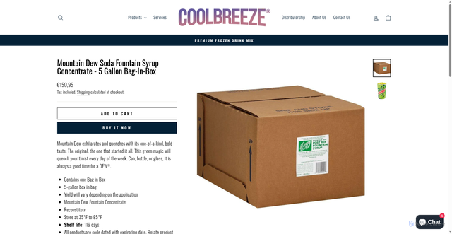 Security scan screenshot of https://shop.coolbreezebeverages.com/products/mountain-dew-soda-fountain-syrup-concentrate-5-gallon-bag-in-box?srsltid=AfmBOooLVi3ONFi0zQQJoJ1sBR1IwujpeT88ZShov0qiBk__PWKGfCtC