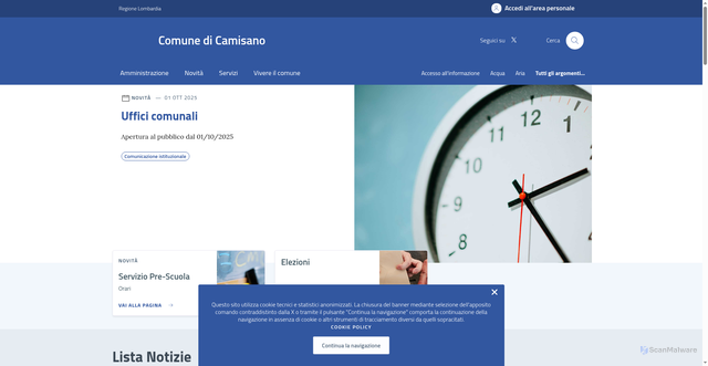 Security scan screenshot of https://comune.camisano.cr.it/