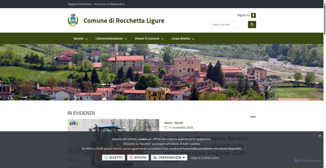 Security scan screenshot of https://www.comune.rocchettaligure.al.it/it-it/home