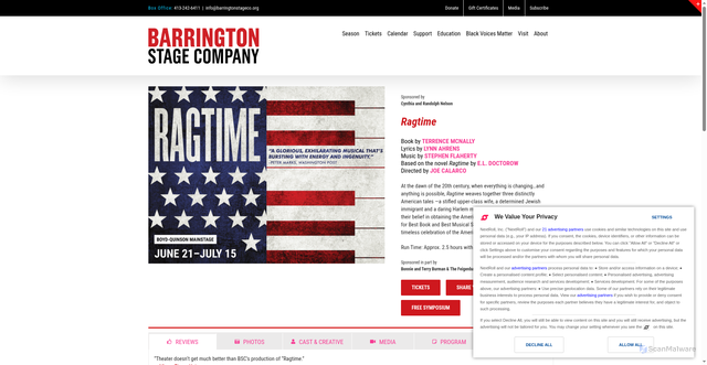 Security scan screenshot of https://barringtonstageco.org/Season-Shows/ragtime/