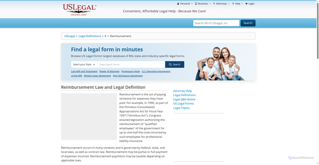Security scan screenshot of https://definitions.uslegal.com/r/reimbursement/