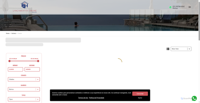 Security scan screenshot of http://lancamentosonlinebh.com.br/imoveis/venda/-/-/-/-