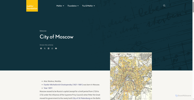 Security scan screenshot of https://mahlerfoundation.org/mahler/locations/russia/moscow/city-of-moscow/