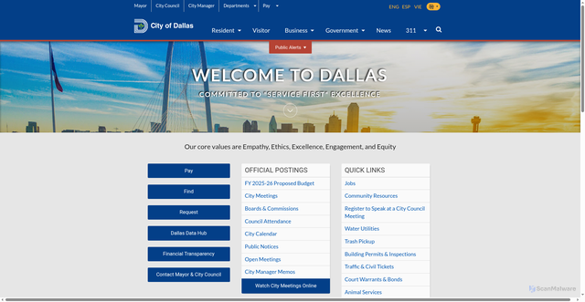 Security scan screenshot of https://dallascityhall.com/Pages/default.aspx