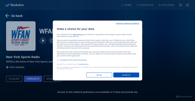 Security scan screenshot of https://www.radioline.co/en/radios/wfan_am_cbs_radio_660_the_fan