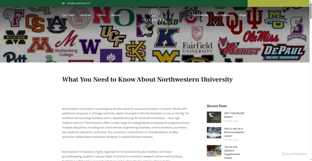 Security scan screenshot of https://www.ivycentral.com/northwestern-university/