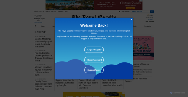 Security scan screenshot of https://royalgazette.com