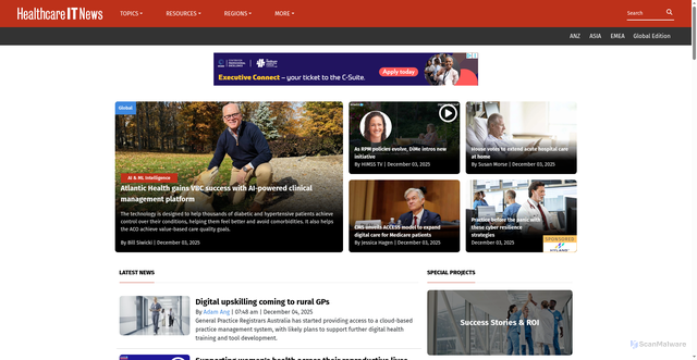 Security scan screenshot of https://www.healthcareitnews.com/