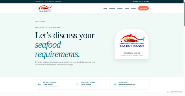 Security scan screenshot of https://sealineseafoods.com/contact/