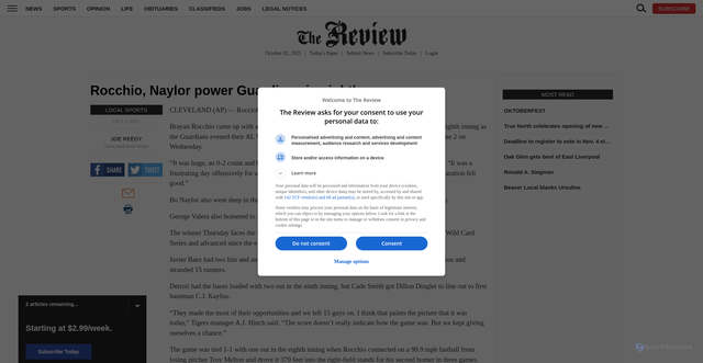 Security scan screenshot of https://www.reviewonline.com/sports/local-sports/2025/10/rocchio-naylor-power-guardians-in-eighth/
