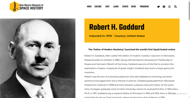 Security scan screenshot of https://nmspacemuseum.org/inductee/robert-h-goddard/