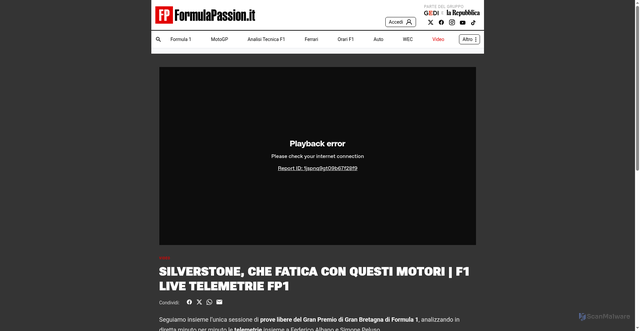 Security scan screenshot of https://www.formulapassion.it/video/segui-live-le-telemetrie-fp1-silverstone-gran-bretagna-prove-libere-ferrari-mercedes-diretta