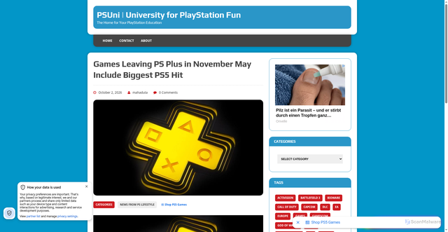 Security scan screenshot of https://psuni.com/games-leaving-ps-plus-in-november-may-include-biggest-ps5-hit-34021/