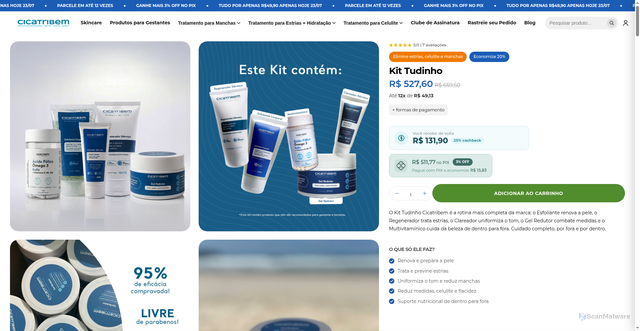Security scan screenshot of http://cicatribem.online/products/kit-tudinho.html