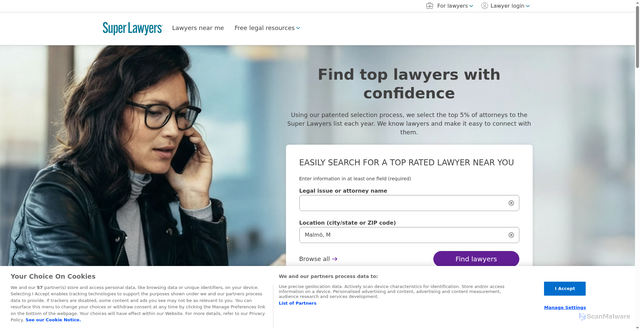 Security scan screenshot of https://superlawyers.com