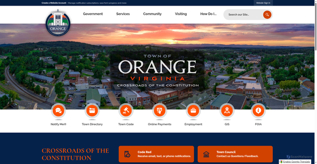 Security scan screenshot of https://townoforangeva.gov/
