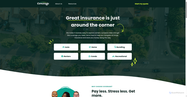 Security scan screenshot of https://coverage.com