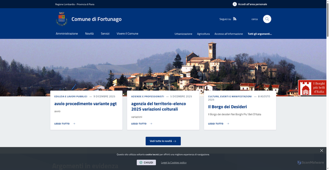 Security scan screenshot of https://www.comune.fortunago.pv.it/it-it/home
