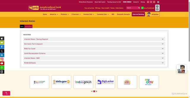 Security scan screenshot of https://pnb.bank.in/Interest-Rates-Deposit.html