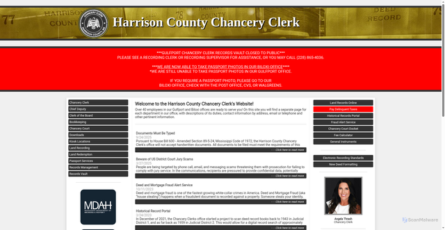 Security scan screenshot of https://harrisoncountymschanceryclerk.gov/
