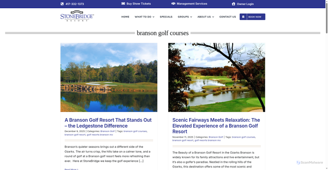 Security scan screenshot of https://stonebridgebranson.com/tag/branson-golf-courses/