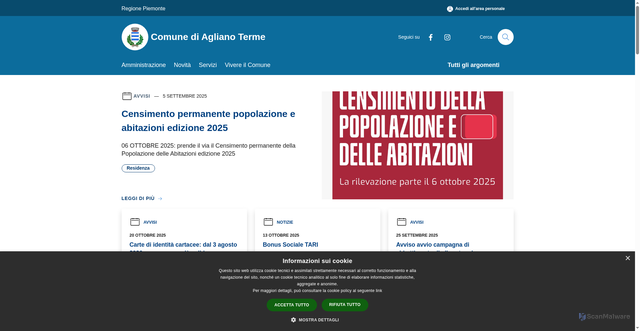 Security scan screenshot of https://www.comune.aglianoterme.at.it/it