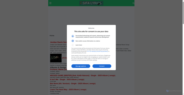 Security scan screenshot of https://sifalyrics.com/artist/jordan-davis