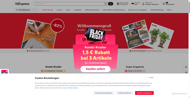 Security scan screenshot of https://m.aliexpress.com/