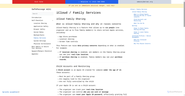 Security scan screenshot of https://safepassage-wiki.pages.dev/iphone/self-checklist/3.6-family-services/