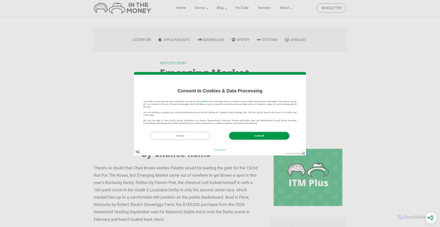 Security scan screenshot of https://inthemoneypodcast.com/emerging-market-kentucky-derby-contender-profile/
