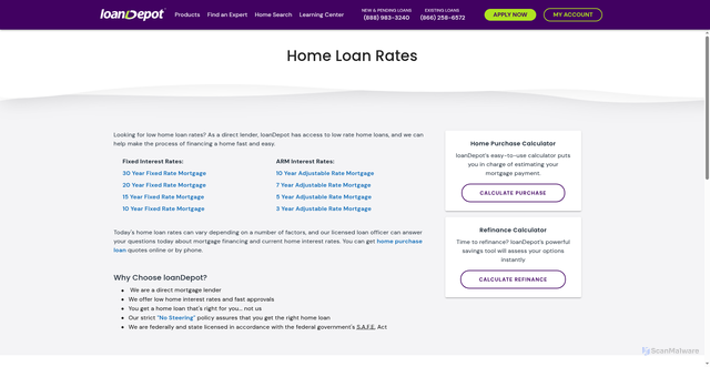 Security scan screenshot of https://www.loandepot.com/buying-a-house/home-loan-rates