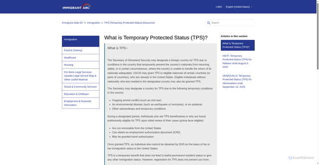 Security scan screenshot of https://immigranthelpny.zendesk.com/hc/en-us/articles/29381385859732-What-is-Temporary-Protected-Status-TPS