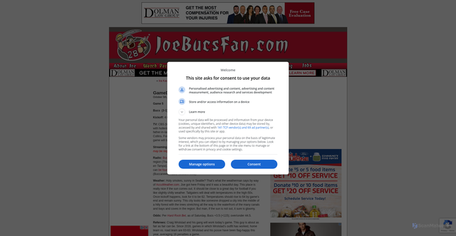 Security scan screenshot of https://www.joebucsfan.com/2025/10/gameday-tampa-bay-326/