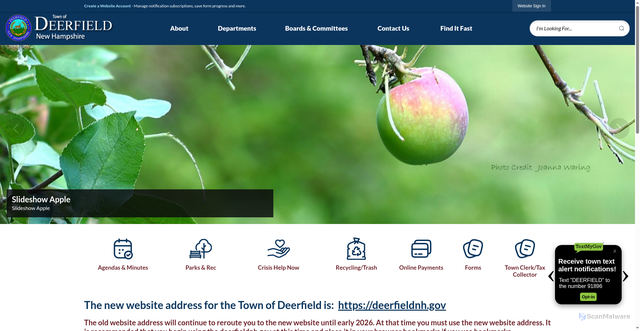 Security scan screenshot of https://deerfieldnh.gov/
