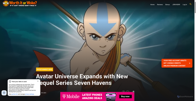 Security scan screenshot of https://worthitorwoke.com/avatar-universe-expands-with-new-sequel-series-seven-havens/
