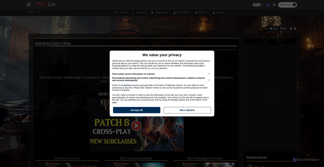 Security scan screenshot of https://baldursgate3.wiki.fextralife.com/Baldur's+Gate+3+Wiki